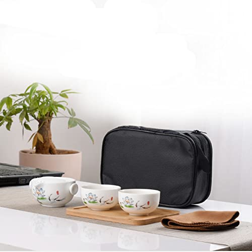 Image of Convenient Teapot Cup Porcelain Teacup White Glazed Travel tea set (Colorful lotus set)