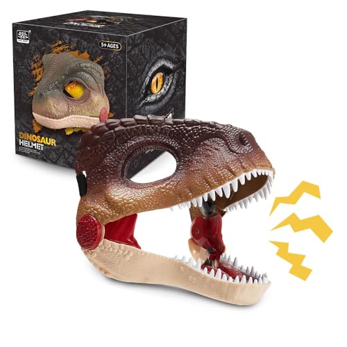 YANGUN Máscara de dinossauro, realista Dino Mask com mandíbula móvel e efeitos sonoros, máscara facial de cabeça de dinossauro, para Halloween, festa, disfarces, carnaval, cosplay