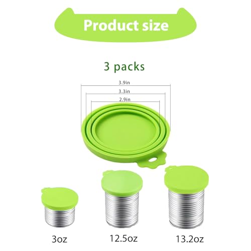 Image of 3PCS Pet Food Can Lids, Silicone Food Can Covers Set, Reusable BPA-Free and Dishwasher Safe for Dog and Cat Food Canned, Green