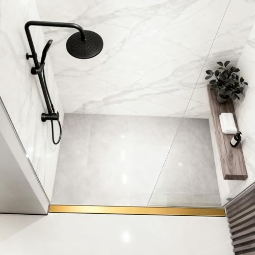 Image of DLONE Linear Shower Drain - 84 Inch Brushed Gold, with Tile Insert Panel