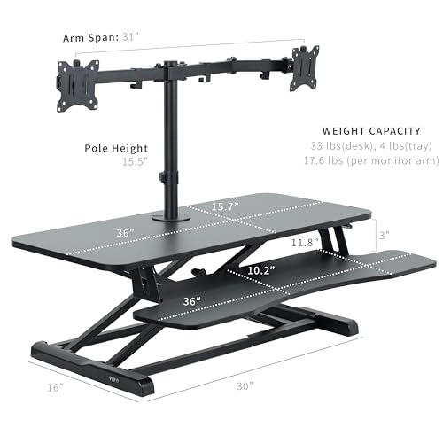 Image of VIVO Height Adjustable 36 inch Standing Desk Converter with Dual 13 to 30 inch Monitor Stand, Sit Stand Monitor Mount and Desk Riser, Black, DESK-V036K-M2