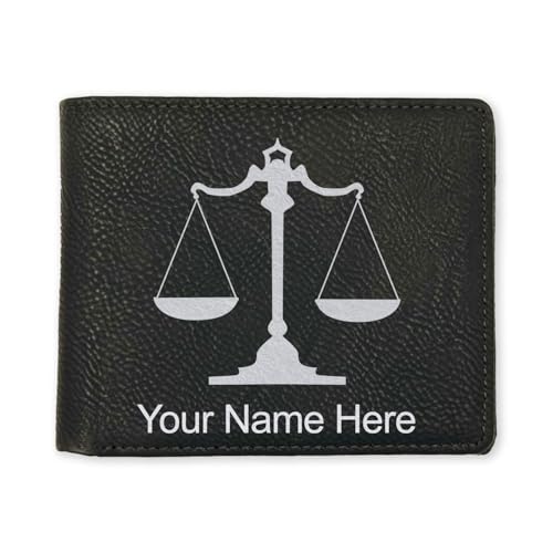 LaserGram Faux Leather Bi-Fold Wallet, Law Scale, Personalized Engraving Included (Black with Silver)