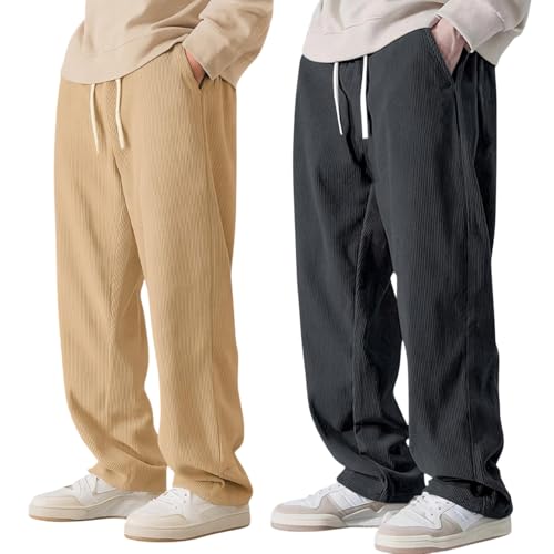 Image of Preneum Men Mid Rise Poly Cotton Loose Fit Trouser|Korean Style Travel & Lounge Wear with Pockets (Available in Plus Size)