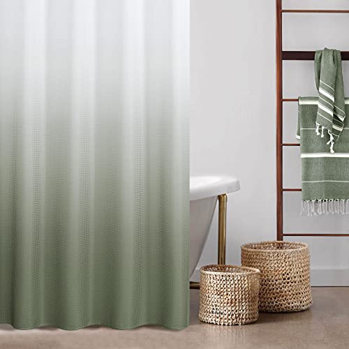 Extra Long Olive Green Shower Curtain For Bathroom 230Gsm Waffle Weave Fabric Shower Curtain Heavy Duty Bath Curtain For Wet Room Bathtub Shower, Weighted Hem, Water Resistant, 78 Inches Sage Green #TOP6