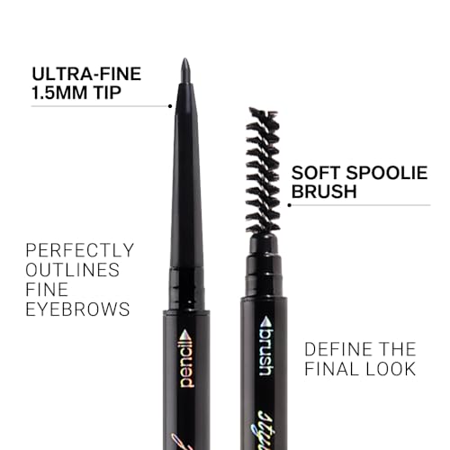 5 Pcs Waterproof Dual-Sided Fine Tip Eye Brow Pencils Pack,Ultra-Fine Mechanical Precise Pencil,Draws Tiny Brow Hairs, Defines, Fills Eyebrows, Shapes, Contours, Combs,1mm Pen Point(Pack of 5)-Gray