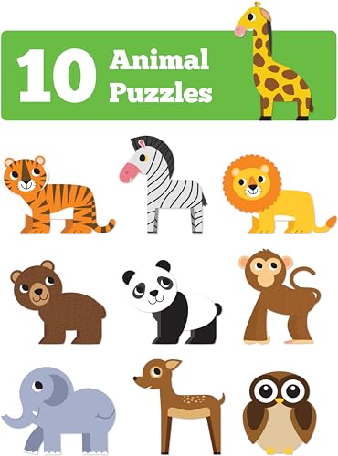 Image of Play Panda Magnetic Puzzles Jungle Animals 10 in 1 with 10 Magnetic Puzzles,Write&Wipe Magnetic Board,50+ GK Facts,Sketch Pen&Duster-Make Beautiful Magnetic Animals-Educational Toy for 3+