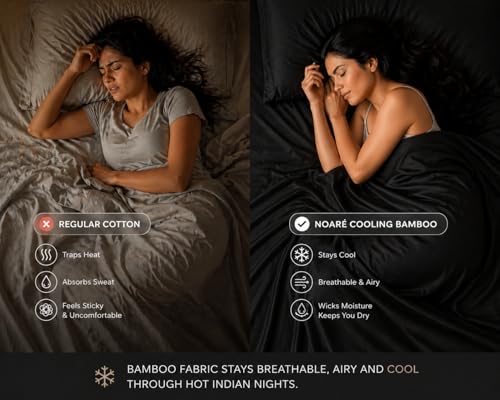 Image of Noare Luxury Bamboo Bedsheet Set - King Size, Mattress Fit, Ultra Soft Cooling Fabric, Oeko-TEX Certified, Skin-Friendly, Breathable & Durable | 1 Bedsheet + 2 Pillow Covers in Noir Black.