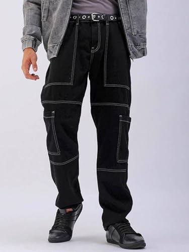 Image of The Indian Garage Co Men Dad Fit Solid Mid-Rise Cargo Denim