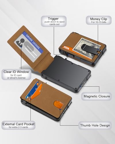 Image of ZALVEX Wallet for Men, Mens Minimalist Wallet 9-13 Cards, Slim Compact Wallet with Money Clip & ID Window, RFID Blocking Smart Pop Up Card Wallet, Metal Aluminum Credit Card Holder Bifold Wallet