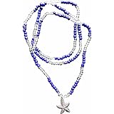 Gifts by Lulee, LLC Santeria Collection Yemaya Collar de Cuentas de Cristal con 4 tipos de colgante de plata anodizada (estrtella)
