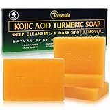 Tabletscit Kojic Acid Turmeric Soap - Dark Spot Remover & Brightening Bar, Natural Face & Body Cleanser with Vitamin C & Hyaluronic Acid, All Skin Types (4 Pack)