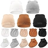 BQUBO Newborn Baby Hat Mittens Socks Set Infant Cotton Beanie Gloves No Scratch Thick Warm Socks for 0-6 Months Boys Girls