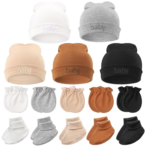 Image of BQUBO Newborn Baby Hat Mittens Socks Set Infant Cotton Beanie Gloves Thick Warm Socks for 0-6 Months Boys Girls