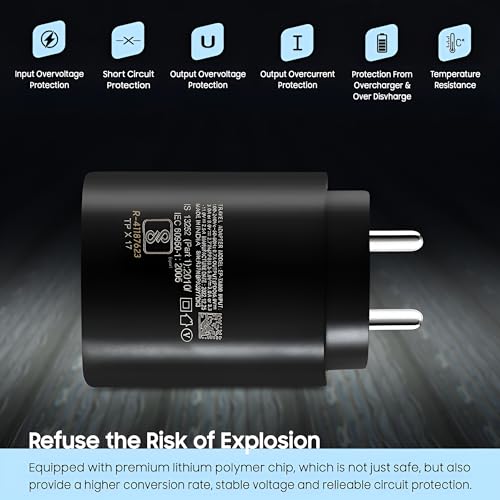 Image of Hoerrye Samsung 25W USB-C Fast Charging Adapter Compatible With Galaxy S25,S25 Plus,F06,A16,M35,A06,M05,M15,F15,F05,Z Fold /Flip,6,5,4,3 & Other Type C Devices,25Watt Charger Travel Adaptor,Black