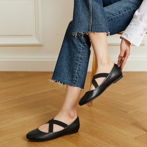 Trary Black Ballet Flats - Ankle Strap Mary Jane Shoes, Wide Width Women's Flats for Dressy Occasions4