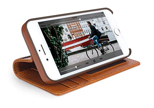 Image of twelve south journal for iphone 8 plus / 7 plus / 6 plus | leather wallet shell and display stand (cognac)
