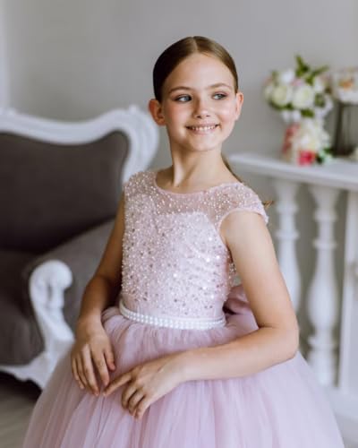 Glitter Sequins Flower Girls Dress for Wedding Tulle Floor-Length First Communion Dresses Pageant Ball Gown with Bow4