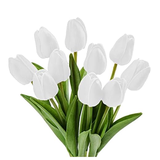 NOLACE Flores Artificiales PU Latex 10 Pcs Flores Artificiales Tulipanes Falsos Toque Real Flores Artificiales Falsas Real Ramo De Boda Plantas De Tulipanes Falsos DecoracióN Fiesta Ramo(Blanco)