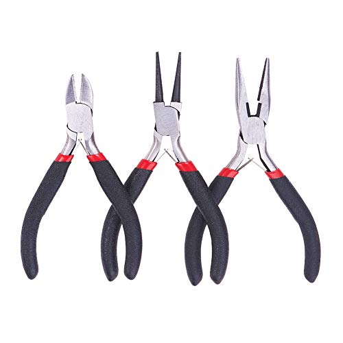 LiQunSweet Ensemble de pinces à bijoux 3 en 1 avec pince latérale à bec rond, pince à bec plat, outils de polissage, équipement pour la fabrication de bijoux, perles, fournitures d'artisanat