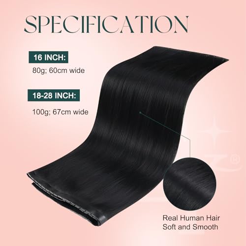 Image of Easyouth 100g 18 Inch Butterfly Weft Hair Extensions Human Hair Jet Black, Real Human Hair Extensions Butterfly Weft Black, for Girls, Hole Wefts Extension Remy Human Hair, for Party