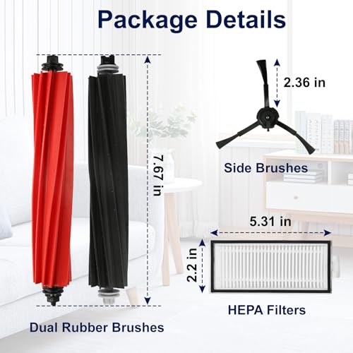 Image of Q5 Max+ Accessories Replacement Parts Q8 Max+ Accessories Compatible with Roborock Q5 Max+, Q5 Pro+, Q8 Max+, Q5 DuoRoller+ Robot Vacuum Cleaners, Dual Roller Brush, 6 Side Brushes, 6 Washable Filter
