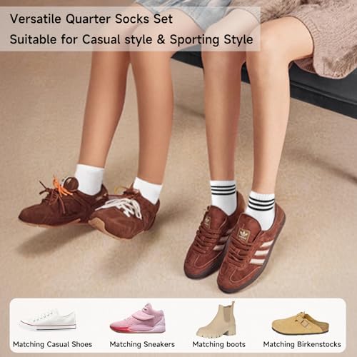 Heatuff Womens Ankle Quarter Socks Cotton Striped Athletic Casual Mini Crew Socks for Women (5 Pairs)2
