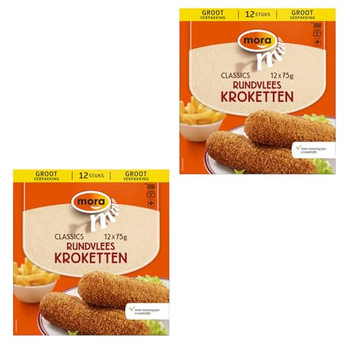Set 2 x Mora Rindfleischkroketten 12 STK. à 70g I Rundvlees Kroketten aus Holland I Geeignet für Friteuse und Heißluftfriteuse oder Backofen I Kroketten mit Rindfleisch-Ragout I Rinderragout