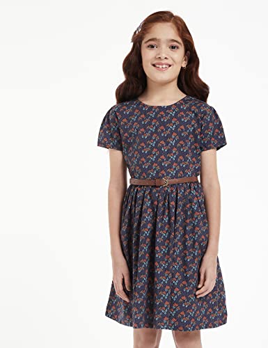 Image of Amazon Brand - Jam & Honey Girl's 100% Soft & Pure Cotton Comfortable and Stylish Printed Woven Dress with Short Sleeves and Belt - Perfect for Every Occasion