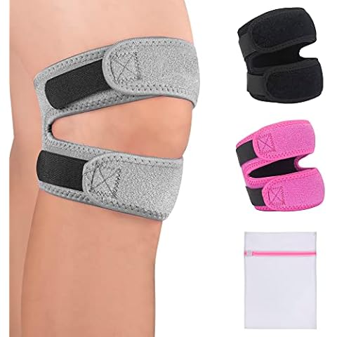 360 RELIEF - Patella Tendon Knee Support Double Strap Brace | Joint Pain, Arthritis, Meniscus Tear, Tendonitis, Running, Ligament Injury | Grey for Men and Women with Mesh Laundry Bag Cover