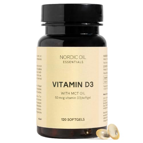 Vitamin D3 vegan mit 1000 IE pro Tagesdosis | 120 Kapseln mit Cholecalciferol für 8 Monate Vorrat | Sonnenvitamin für Immunsystem, Knochen, Zähne & Muskeln | Laborgeprüft & made in EU | Nordic Oil