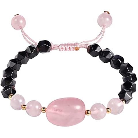 Jewboo Rose Quartz with Cutted Black Obsidian Crystal Bracelet for Women Beaded Bracelets Crystals and Healing Stones Adjustable (6-7") Cover