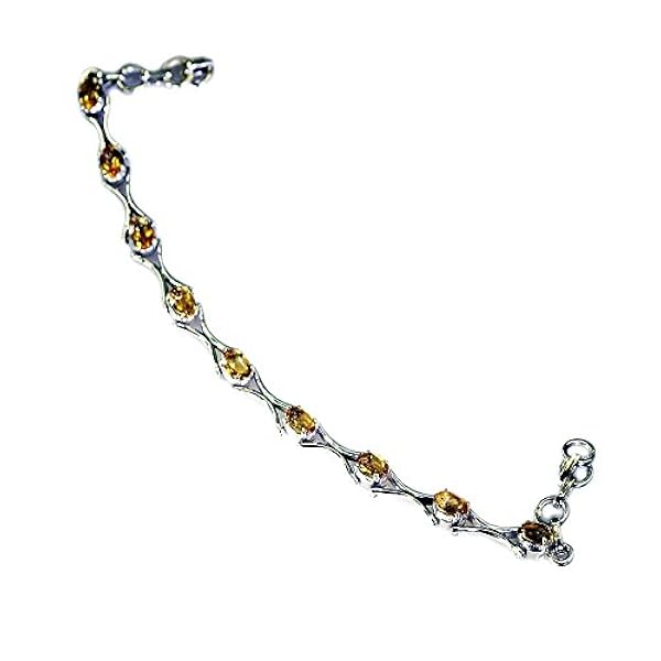 Gemsonclick Bracciale da Tennis in Argento Sterling Citrino Genuine Donne Chakra Hyster Lobster L 6.5-8 Pollici