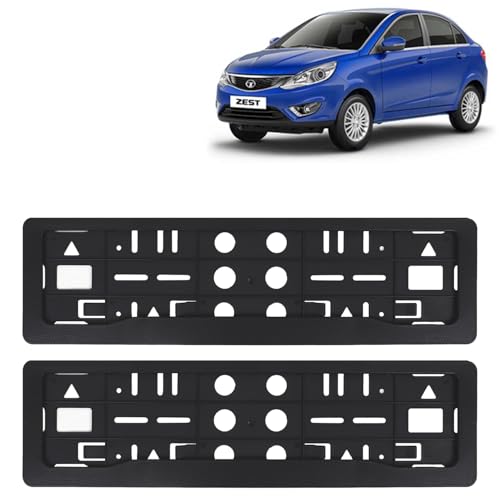 Image of KINGSWAY Zest Car Number Plate Frames for All 2014 to 2019 Models of Tata Car Registration Plate Holders, Black Licence Plate Covers (Front and Rear), Universal Size 51.5 x 14.5 cm