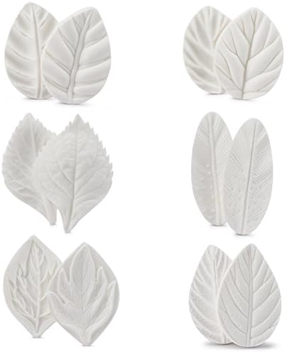Leaf Fondant Mold, Beasea 6pcs Fondant Leaf Cutter Silicone Leaf Cutter, Rose Leaf Mold for Fondant Leaf Veiner 3D Cake Decorations Styling Chocolate Sugar Cookie Cutter Set Silicone Mould Kit Cake