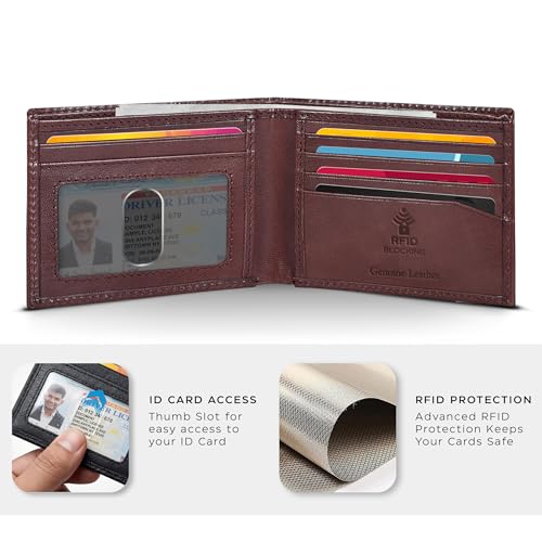 Image of Oak Leathers Slim Leather Wallet for Men - RFID Wallets Credit Card Holder Ultra Thin Gift for Mens, Front Pocket Minimalist Design