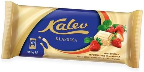 White Chocolate with Biscuit Pieces and Strawberry (100g) Kalev from Estonia [Pack of 4]