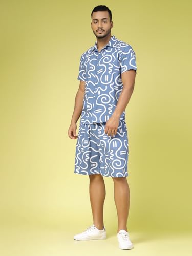 Image of Rigo Printed Co-Ord Set for Men's | Casual Shirt & Shorts Night Suit Set | Lounge-wear Nightdress Pajama Set for Men's | Night Wear, Beach Wear, Vacation Wear Outfit