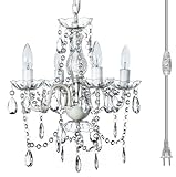 Brink House Outdoor 4 Light Plug-in Crystal White Chandelier H17"xW15", White Metal Frame, Clear Acrylic Crystals, and Low Voltage (12 Volts) IP65 Water Resistant Electrical Components