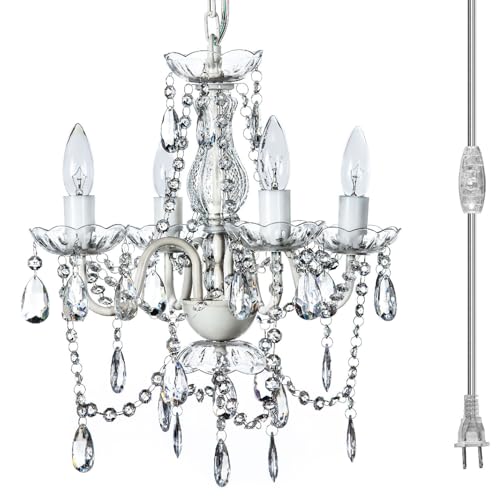 Brink House Outdoor 4 Light Plug-in Crystal White Chandelier H17”xW15”,