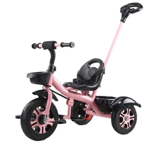 Toddler Stroller pram with Parent Handle,2 in 1 Parent Steering Trolley Tricycle with Double Rear Wheel Brakes for 1.5-5 Years Old,3 Wheel Balance Bike with Titanium Wheel,seat with Belt (Pink with p
