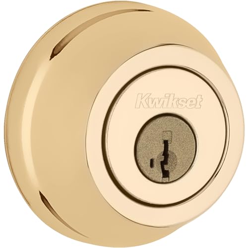 Kwikset 780 Deadbolt Lock, Polished Brass Round Exterior Keyed Front Entry Door, Pick Resistant SmartKey Rekey Security, Single Cylinder Dead Bolt, with Microban Protection by Kwikset - Used condition - Image 2
