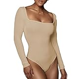 Photo Gallery biikoon body a maniche lunghe con scollo quadrato for donna, vestibilità slim, canottiere basiche, casual, tinta unita, t-shirt(beige,xl) Photo Gallery biikoon body a maniche lunghe con scollo quadrato for donna, vestibilità slim, canottiere basiche, casual, tinta unita, t-shirt(beige,xl)