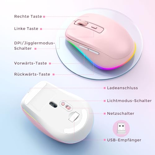 seenda Maus Kabellose mit Jiggler, Leise, Wiederaufladbare, Rosa – Ansicht 6