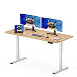 SANODESK 120 x 60cm Electric Standing Desk ONE PIECE DESKTOP Height Adjustable Desk Sit Stand Table Home Office Desk with Memory Smart Pannel for Work (White Frame+Maple Desktop)