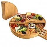 Picnic at Ascot CB40 Patented Bamboo Cheese/Charcuterie Board with Knife Set - Stores as a Compact Wedge - Opens to 18