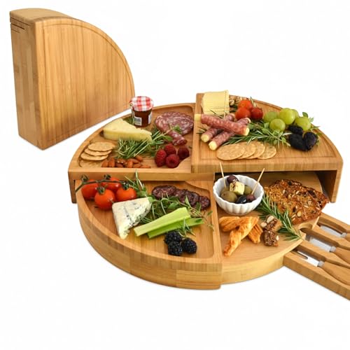 Picnic at Ascot Multi-Level Cheese/Charcuterie Board - Patented Unique Design Stores as a Wedge