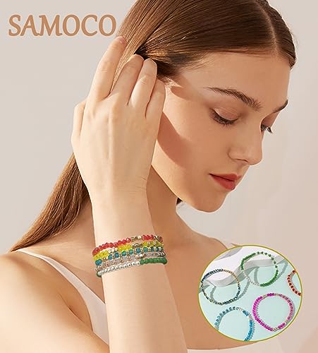 SAMOCO 28Pcs Boho Beaded Bracelets for Women Colorful Stackable Sparkly Crystal Beads Bracelets Multi-Layer Versatile Statement Bracelets Stretch Cuff Jewelry Gifts2