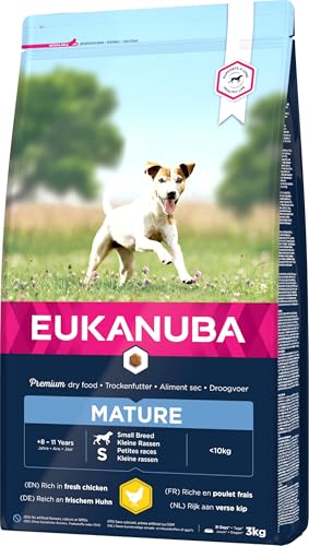 Eukanuba Hundefutter mit frischem Huhn für kleine Rassen, Premium Trockenfutter für reife Hunde, 3 kg