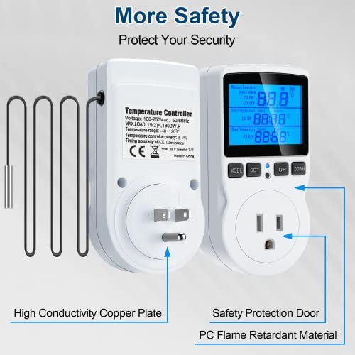 Makerhawk TC816B Digital Temperature Controller Thermostat Timer - Reptile Thermostat Controller Day Night Timer 110V Temperature Controlled Outlet Plug Heating Cooling Control thumb #5