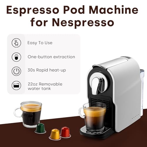 beanglass Espresso Pod Machine for Home, Compact Capsule Coffee Maker for NS Original Pods, 20 Bar High Pressure Pump, 22oz Removable Water Tank, Adjustable Cup Tray (White) - Image 7
